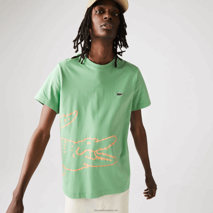 Lacoste T-shirt met ronde hals en krokodillenprint van biologisch katoen 0828H904 groen ttf Heren