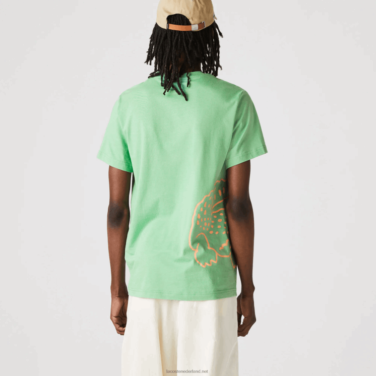 Lacoste T-shirt met ronde hals en krokodillenprint van biologisch katoen 0828H904 groen ttf Heren