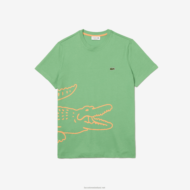 Lacoste T-shirt met ronde hals en krokodillenprint van biologisch katoen 0828H904 groen ttf Heren
