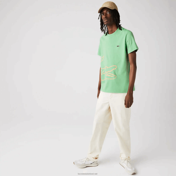 Lacoste T-shirt met ronde hals en krokodillenprint van biologisch katoen 0828H904 groen ttf Heren
