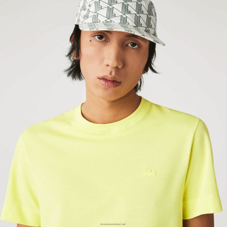 Lacoste T-shirt met ronde hals van piquémix van biologisch katoen 0828H641 flitsende gele tuk Heren