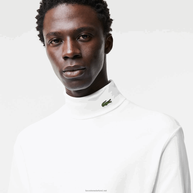Lacoste T-shirt van biologisch katoen met col 0828H803 wit 001 Heren