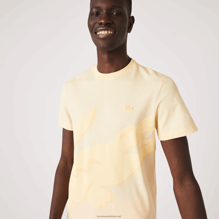 Lacoste T-shirt van biologisch katoen met ronde hals en krokodillenprint 0828H636 gele hbz Heren