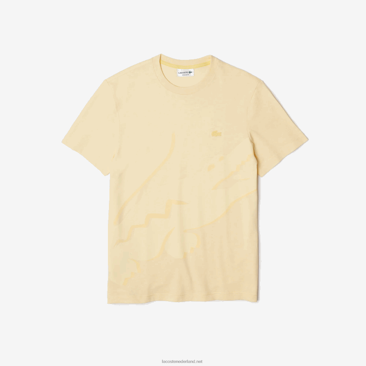 Lacoste T-shirt van biologisch katoen met ronde hals en krokodillenprint 0828H636 gele hbz Heren