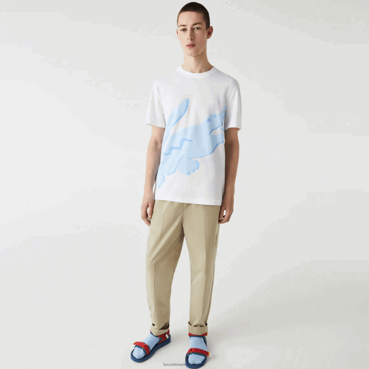 Lacoste T-shirt van biologisch katoen met ronde hals en krokodillenprint 0828H637 wit 001 Heren
