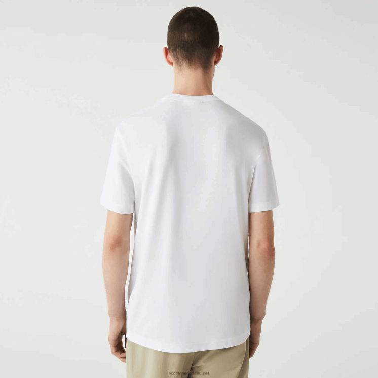 Lacoste T-shirt van biologisch katoen met ronde hals en krokodillenprint 0828H637 wit 001 Heren