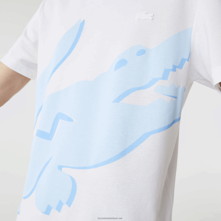 Lacoste T-shirt van biologisch katoen met ronde hals en krokodillenprint 0828H637 wit 001 Heren