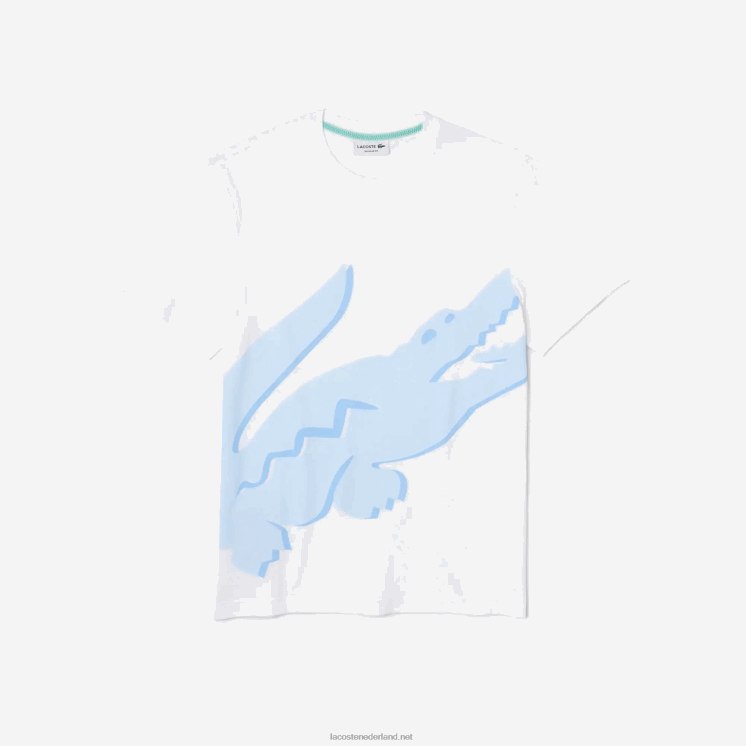 Lacoste T-shirt van biologisch katoen met ronde hals en krokodillenprint 0828H637 wit 001 Heren