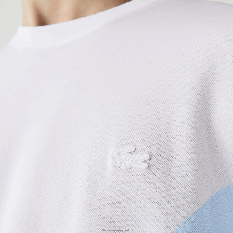 Lacoste T-shirt van biologisch katoen met ronde hals en krokodillenprint 0828H637 wit 001 Heren