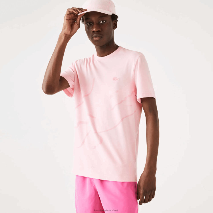 Lacoste T-shirt van biologisch katoen met ronde hals en krokodillenprint 0828H638 roze hcq Heren