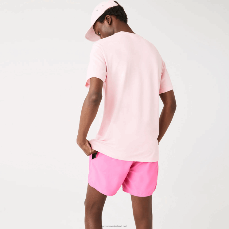 Lacoste T-shirt van biologisch katoen met ronde hals en krokodillenprint 0828H638 roze hcq Heren