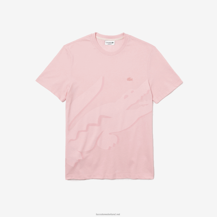 Lacoste T-shirt van biologisch katoen met ronde hals en krokodillenprint 0828H638 roze hcq Heren