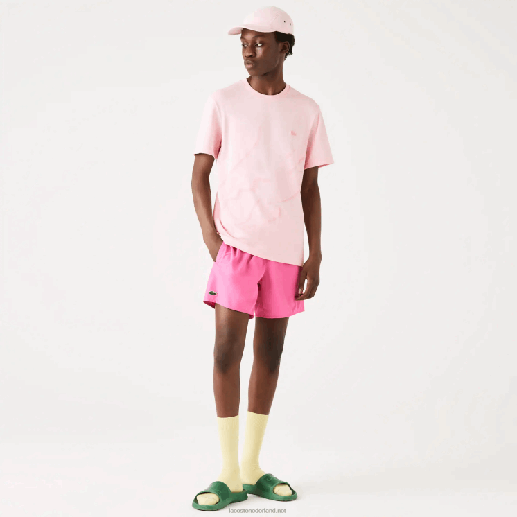 Lacoste T-shirt van biologisch katoen met ronde hals en krokodillenprint 0828H638 roze hcq Heren