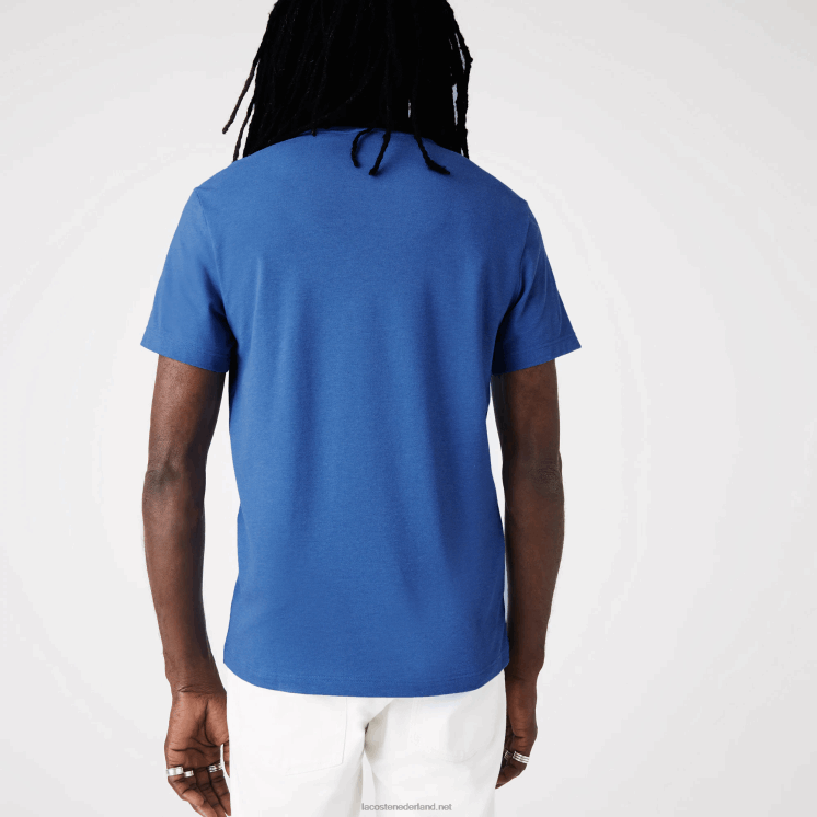 Lacoste T-shirt van biologisch katoen met ronde hals en krokodillenprint 0828H639 blauwe rug hg3 Heren