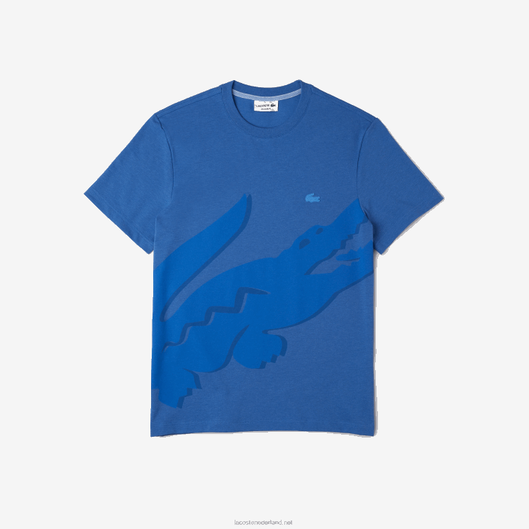 Lacoste T-shirt van biologisch katoen met ronde hals en krokodillenprint 0828H639 blauwe rug hg3 Heren