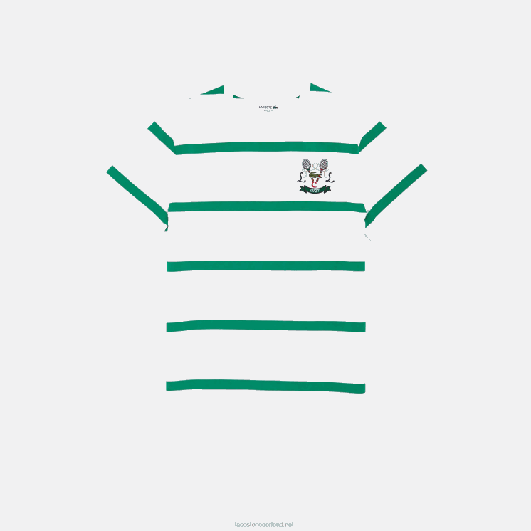 Lacoste T-shirt van gestreept katoenjersey met tennisborduursel en ronde hals 0828H805 wit groen fxt Heren