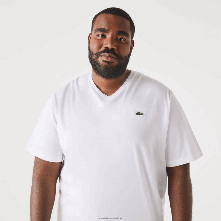Lacoste T-shirt van jersey met v-hals 0828H715 wit 001 Heren