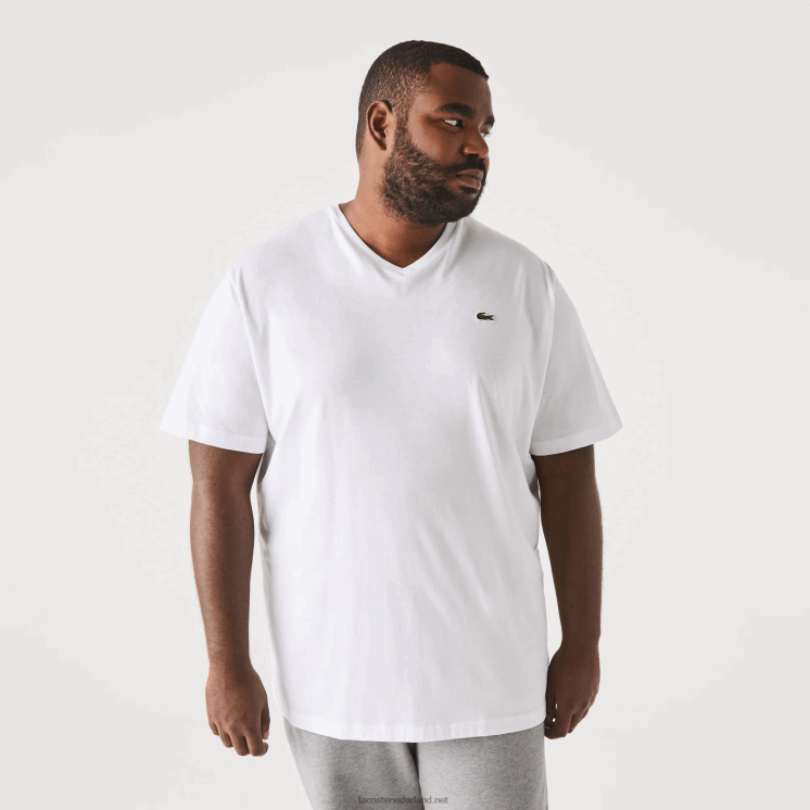 Lacoste T-shirt van jersey met v-hals 0828H715 wit 001 Heren