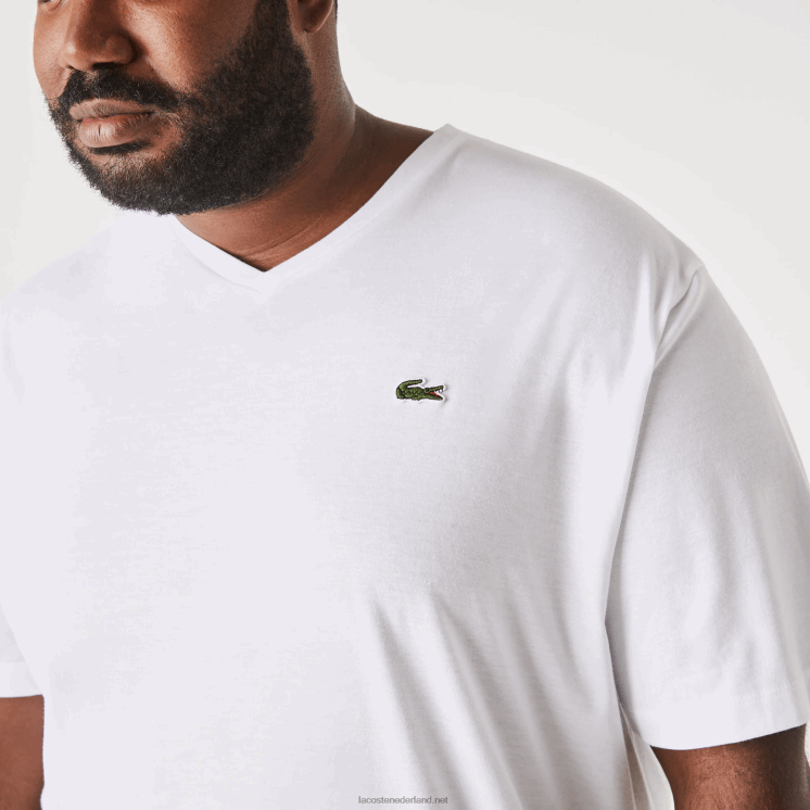 Lacoste T-shirt van jersey met v-hals 0828H715 wit 001 Heren