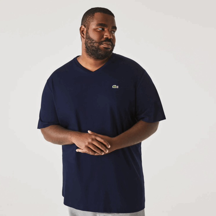 Lacoste T-shirt van jersey met v-hals 0828H716 marineblauw 166 Heren