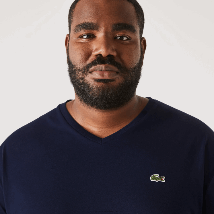 Lacoste T-shirt van jersey met v-hals 0828H716 marineblauw 166 Heren