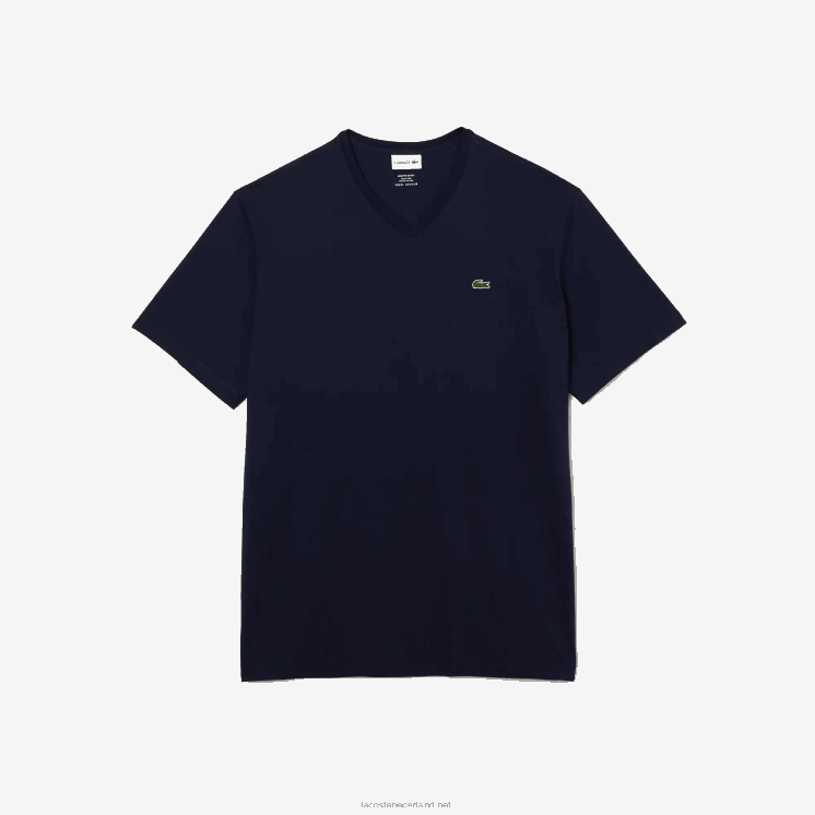 Lacoste T-shirt van jersey met v-hals 0828H716 marineblauw 166 Heren