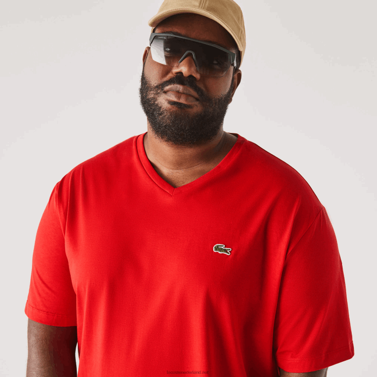 Lacoste T-shirt van jersey met v-hals 0828H733 rood 240 Heren