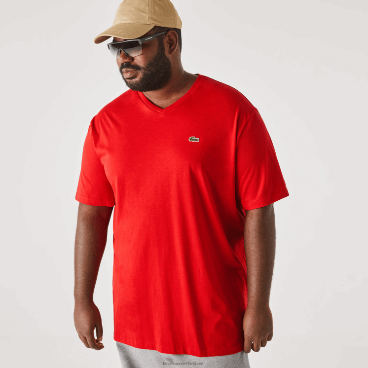 Lacoste T-shirt van jersey met v-hals 0828H733 rood 240 Heren