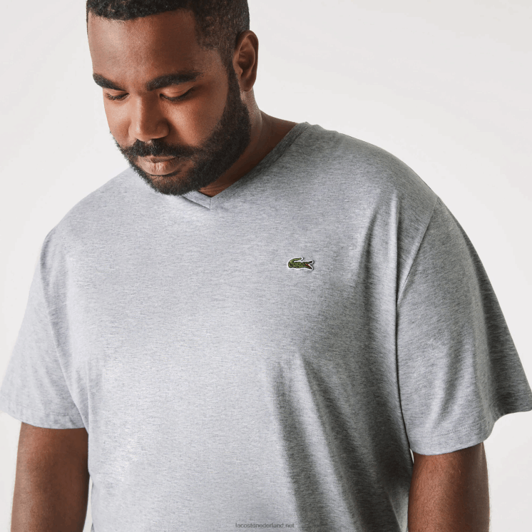 Lacoste T-shirt van jersey met v-hals 0828H801 grijze chine ca Heren