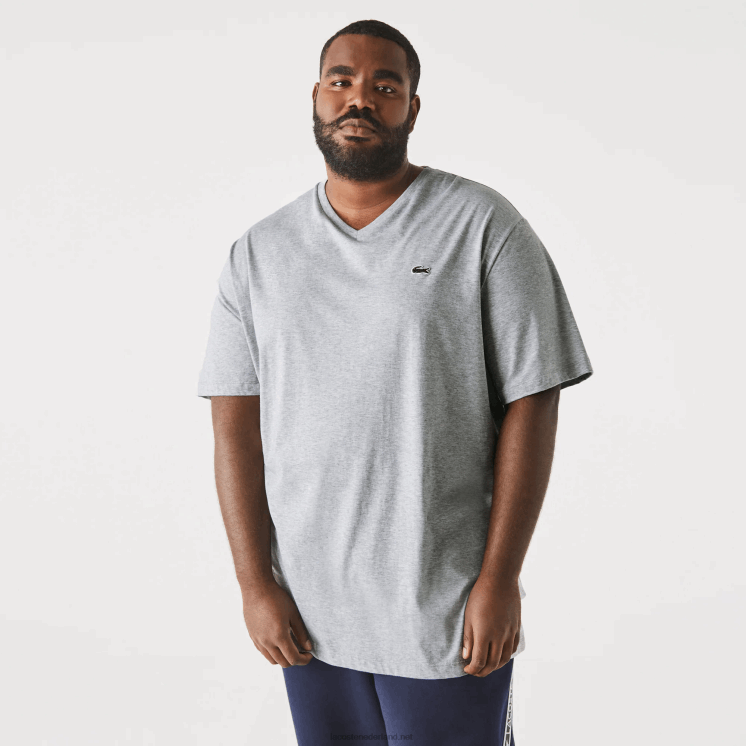 Lacoste T-shirt van jersey met v-hals 0828H801 grijze chine ca Heren