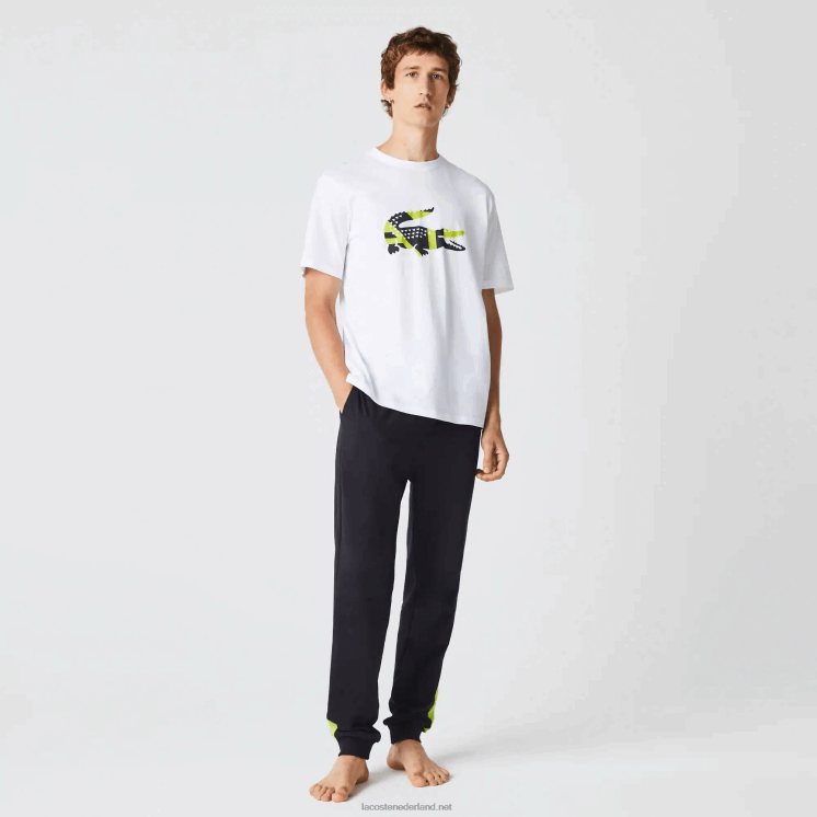 Lacoste T-shirt van katoenen jersey met grafische print 0828H1628 wit 001 Heren