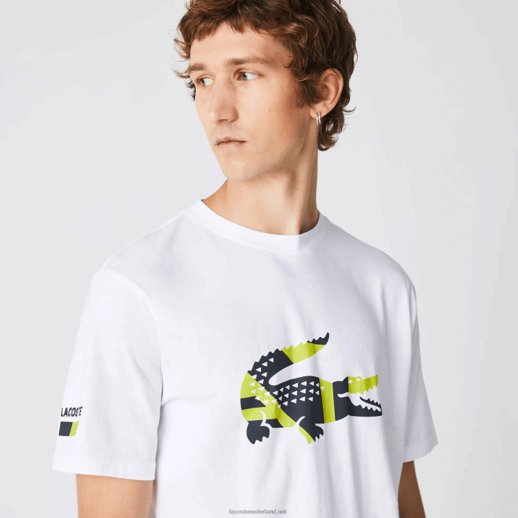 Lacoste T-shirt van katoenen jersey met grafische print 0828H1628 wit 001 Heren