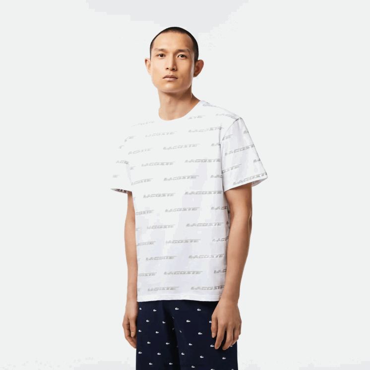 Lacoste T-shirt van katoenjersey met logoprint 0828H502 wit kaki groen gy8 Heren