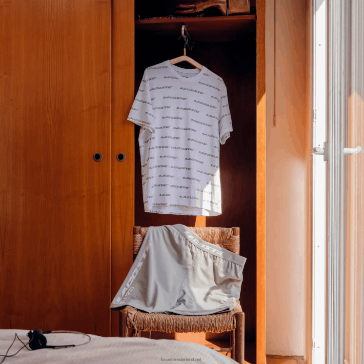 Lacoste T-shirt van katoenjersey met logoprint 0828H502 wit kaki groen gy8 Heren