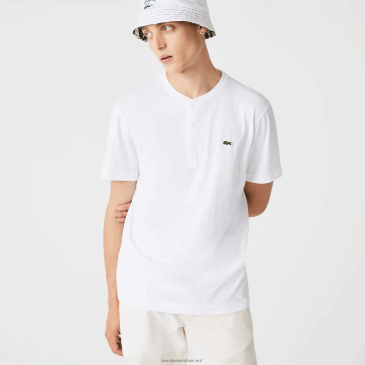 Lacoste T-shirt van pimakatoen jersey met henley-hals 0828H589 wit 001 Heren