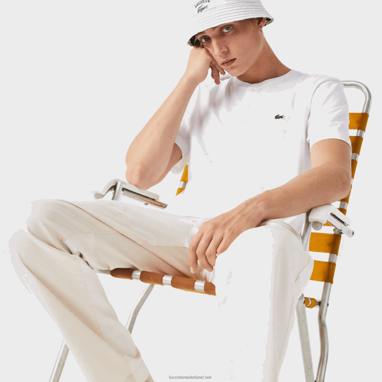 Lacoste T-shirt van pimakatoen jersey met henley-hals 0828H589 wit 001 Heren