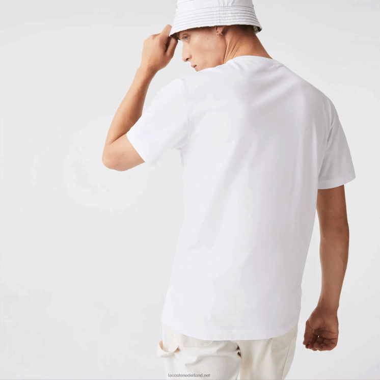 Lacoste T-shirt van pimakatoen jersey met henley-hals 0828H589 wit 001 Heren