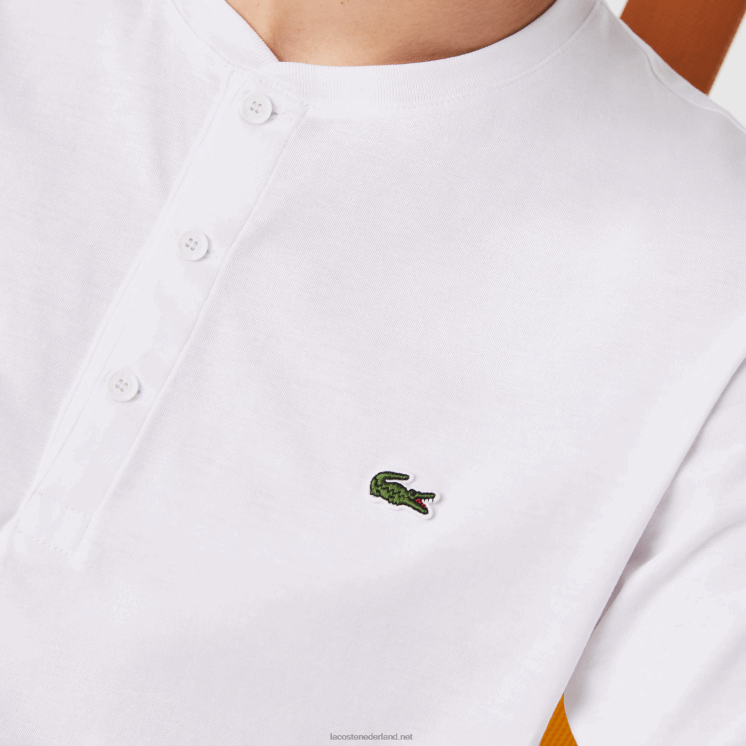 Lacoste T-shirt van pimakatoen jersey met henley-hals 0828H589 wit 001 Heren
