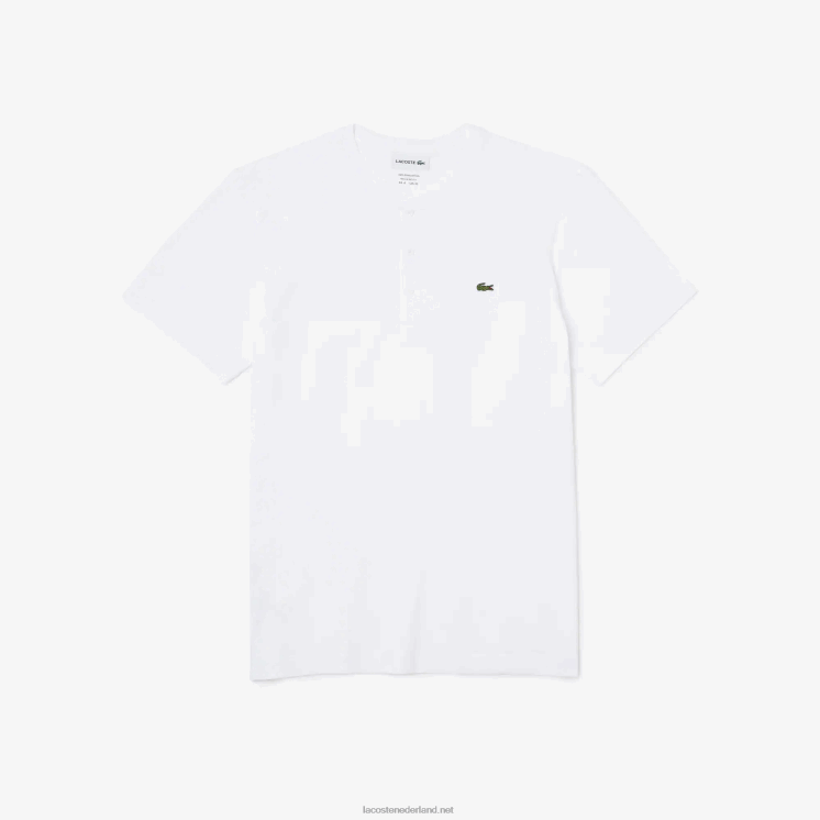 Lacoste T-shirt van pimakatoen jersey met henley-hals 0828H589 wit 001 Heren