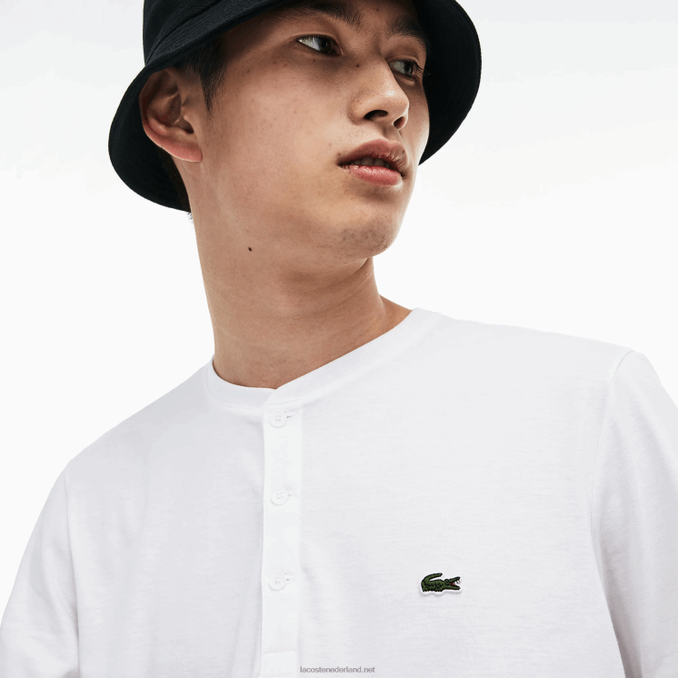 Lacoste T-shirt van pimakatoen jersey met henley-hals 0828H589 wit 001 Heren