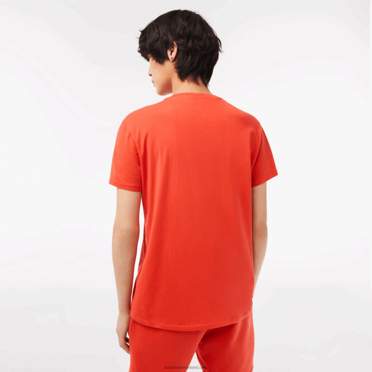 Lacoste T-shirt van pimakatoen met v-hals 0828H39 oranje 02k Heren