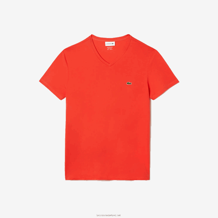 Lacoste T-shirt van pimakatoen met v-hals 0828H39 oranje 02k Heren