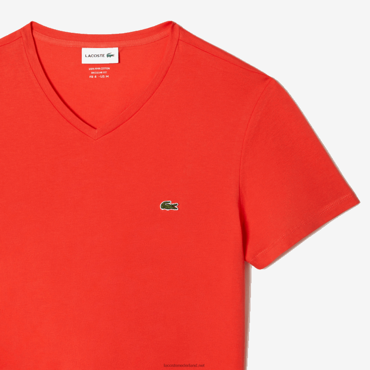 Lacoste T-shirt van pimakatoen met v-hals 0828H39 oranje 02k Heren
