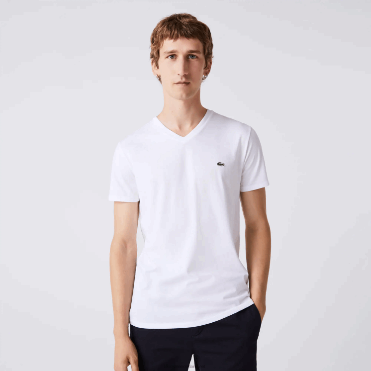 Lacoste T-shirt van pimakatoen met v-hals 0828H40 wit 001 Heren