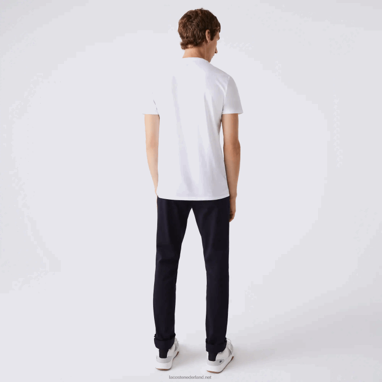 Lacoste T-shirt van pimakatoen met v-hals 0828H40 wit 001 Heren
