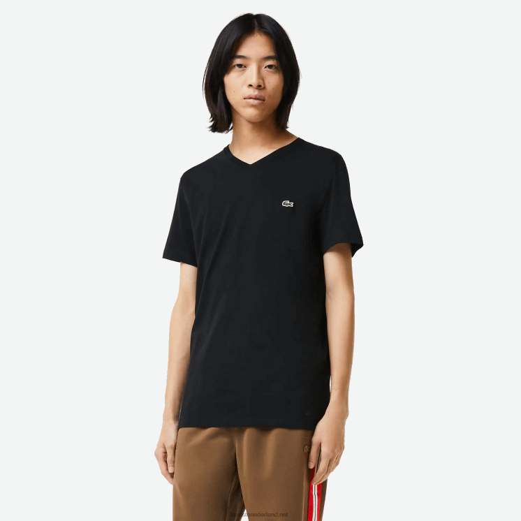 Lacoste T-shirt van pimakatoen met v-hals 0828H41 zwart 031 Heren