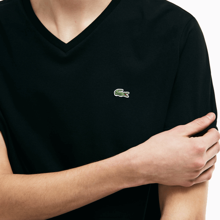Lacoste T-shirt van pimakatoen met v-hals 0828H41 zwart 031 Heren