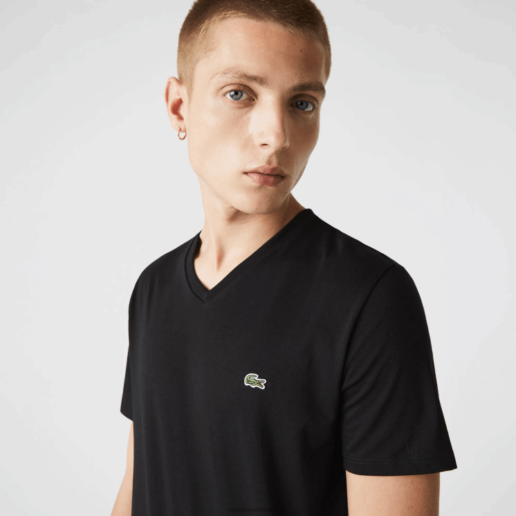 Lacoste T-shirt van pimakatoen met v-hals 0828H41 zwart 031 Heren