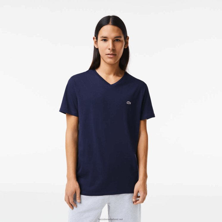 Lacoste T-shirt van pimakatoen met v-hals 0828H42 marineblauw 166 Heren
