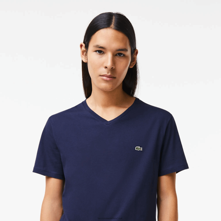 Lacoste T-shirt van pimakatoen met v-hals 0828H42 marineblauw 166 Heren